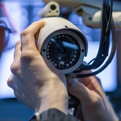 a person installing camera for security 