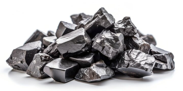 A pile of shungite on a white background natural mineral Close up AI Generative