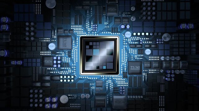 Computer processor and motherboard - 3D 4k animation (3840 x 2160 px)