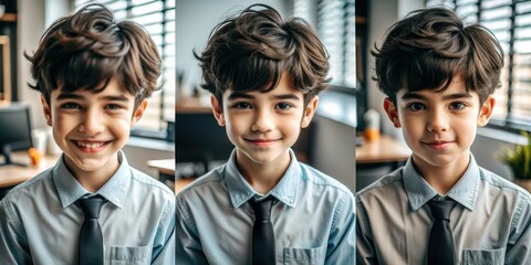 Adorable Chibi Office Worker: 3D Model with Bangs, Cheerful Expressions