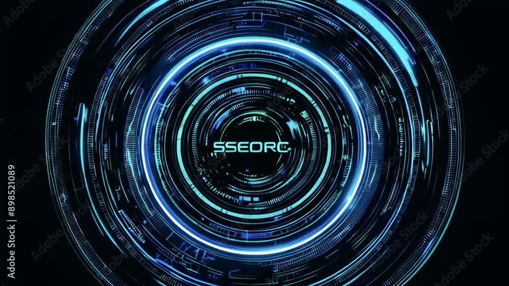 Poster technological futuristic circle elements appearing and disappearing within 10 seconds. 2d texture fo