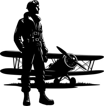 recommend clip art: Pilot with biplane background, pilot with vintage airplane vector illustration