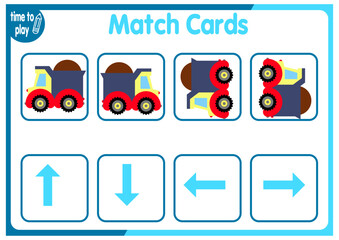 Naklejka premium Educational worksheet for preschool children. Orientation in space. Left and right from top to bottom with cute cartoon cars and ships 
