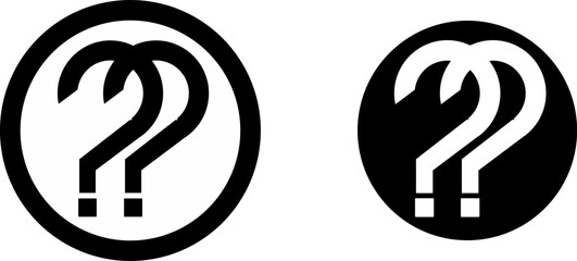 black and white image of a double question mark inside a circle