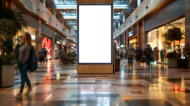 panneau publicitaire personnalisable pour maquette de présentation de publicité dans une galerie commerciale