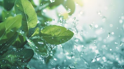 Herbal drink wave splash with mint leaves and water flow. Menthol, peppermint, match tea green foliage. Vector organic beverage 3d advertising with realistic leaves in aqua and splatters