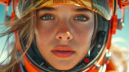 A girl is wearing an astronaut helmet, in the style of a cyberpunk dystopia