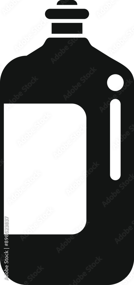 Poster big bottle detergent with measuring cup icon in simple style isolated on white background