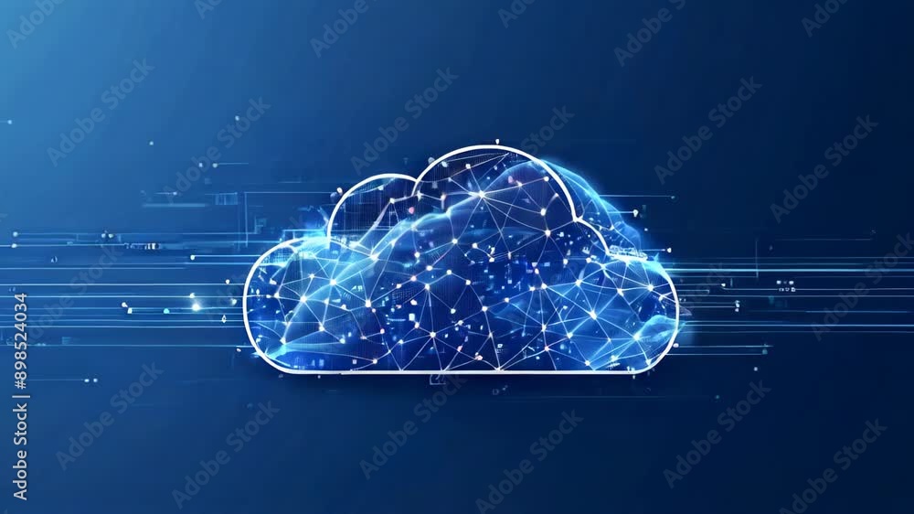 Poster the concept of cloud computing and edge computing technology is centered around a large cloud icon. 