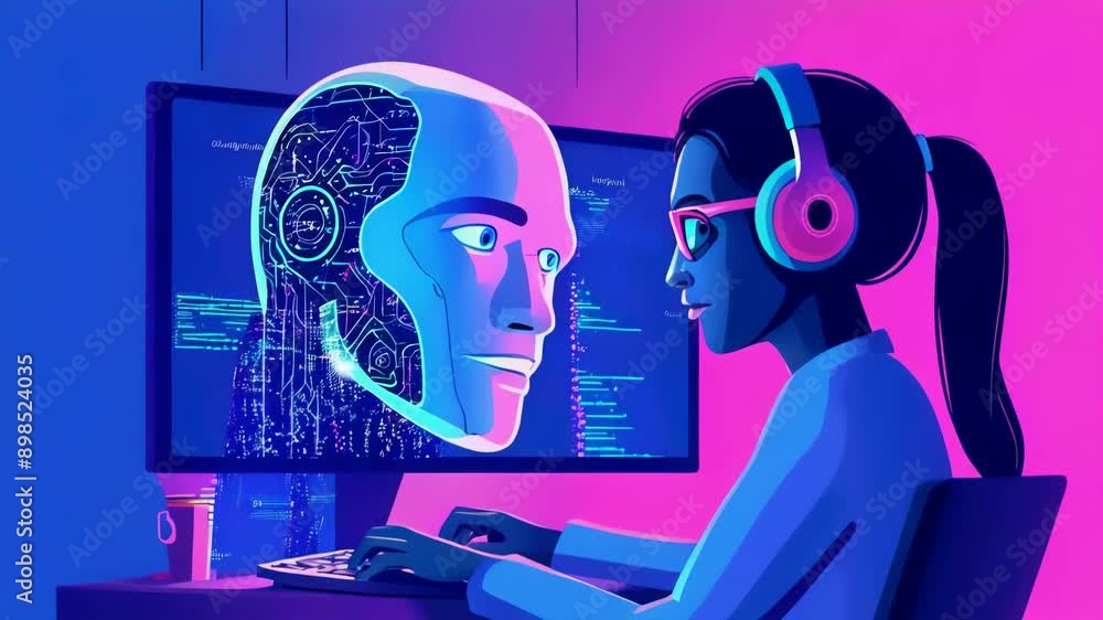 Poster ai chat bot helps programmer write php code and helps human at work. fictional interface.