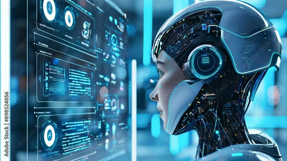 Poster chat ai interface, artificial intelligence system, chatting with a bot, dynamics elements, advanced 
