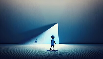 Obraz premium vector illustration of a child who is afraid of his own shadow. spectrophobia