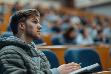 Fototapeta premium Student in industrial management program takes quizzes and exams.