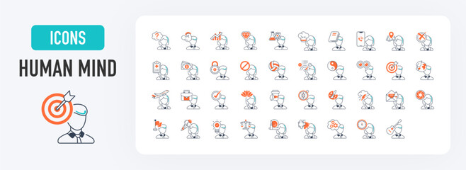 Human mind idea icon. Such as medical, deny, science, guess, idea, thinking, depression, idea, work, strength, calm, balanced, ban, clean energy, cooking, creative, decision, focus vector illustration © Vector Market