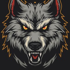 Fototapeta premium Fierce and angry cartoon wolf mascot, illustration of a strong character