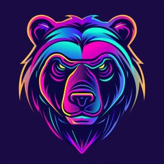 Art illustration of an bear mascot in vivid neon colors