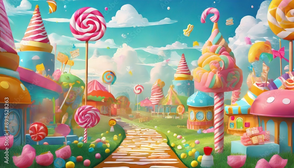 Sticker sweet landscape of candies and lollipops