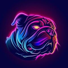 Fototapeta premium Art illustration of an bulldog mascot in vivid neon colors