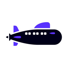 Submarine transport flat icon, side view