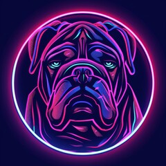 Art illustration of an bulldog mascot in vivid neon colors