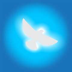Silhouette of a dove. Blue gradient background. Flying motion. Vector illustration.