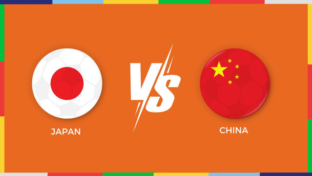  japan vs china flag in circle for sports banner. vector illustrator