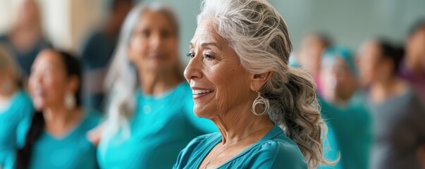 Active Senior Woman Finding Serenity at Dance Class in Matte Teal Attire