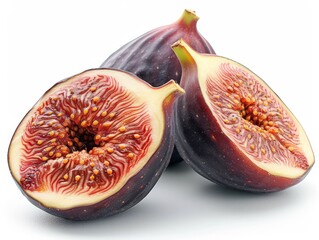 Fresh Fig Halves on White Background