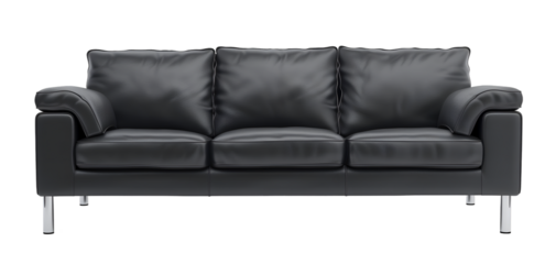 Modern Living Room with Stylish Black Leather Sofa and Decorative Cushions