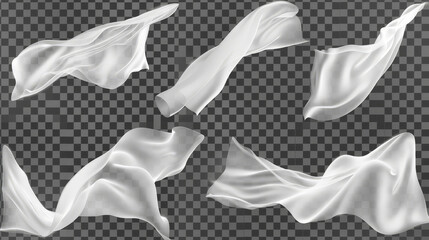 white satin fabric floating, isolated