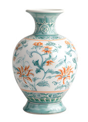 Beautifully Decorated Vase with Colorful Floral Patterns in Blue and Orange