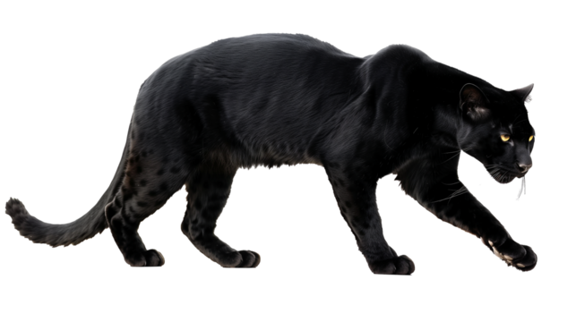 Black panthera wild cat  isolated on transparent or white background 
