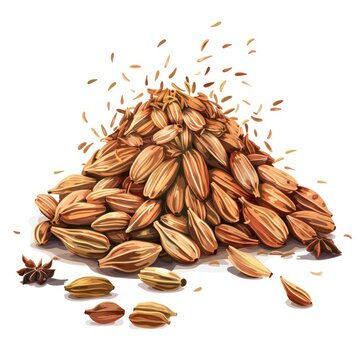 16. A cumin seed clipart, spice element, digital painting, natural tones, isolated on white background