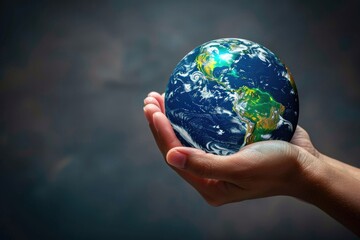 Human hand protecting Earth on World Ozone Day.