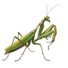 5. A praying mantis clipart, insect element, realistic illustration, intricate detail, isolated on white background