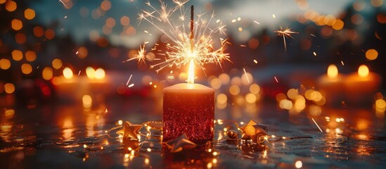 Sparkling Candle with Festive Lights