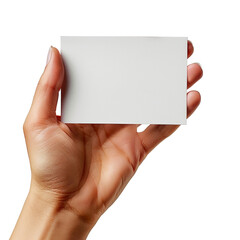 Obraz premium Blank card in a hand. PNG element isolated on transparent background.
