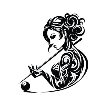 billiards woman black and white playing clip art preview