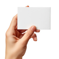 Obraz premium Blank card in a hand. PNG element isolated on transparent background.