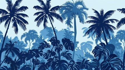 Tropical Blue: A Silhouetted Palm Paradise