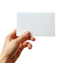 Obraz premium Blank card in a hand. PNG element isolated on transparent background.