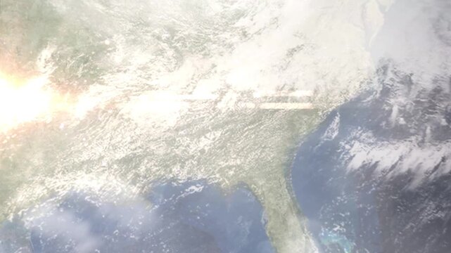 Earth zoom in from space and focus on LaGrange, Georgia, USA. Background for travel intro or blog. Satellite view. 3D style Animation. Images from NASA.