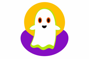 Vector Line Art Halloween Creepy Ghost on White Background