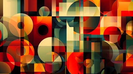 Obraz premium Geometric Shapes: An abstract background featuring a mix of geometric shapes in varying sizes and bold colors. 