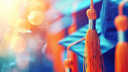 closeup, black graduated hat and golden yellow tassels and blurred background. AI generated illustration