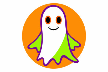 Vector Line Art Halloween Creepy Ghost on White Background