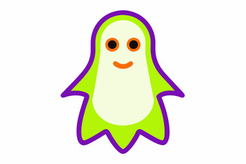 Vector Line Art Halloween Creepy Ghost on White Background