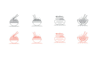 set of ramen noodle vector icon	
