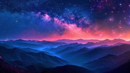 Naklejka premium Majestic Mountain Landscape Under Starry Night Sky