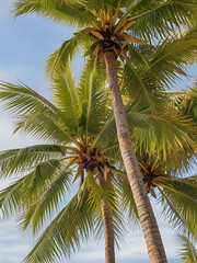 Fototapeta premium coconut palm tree on blue sky,coconut palm tree